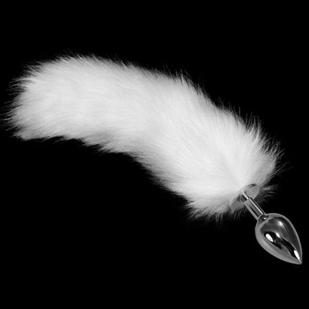 Large Silver Plug+ Fox Tail White