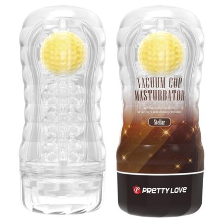 Masturbution Cup, Transparent Sleeve with additional intension ball, TPR material, Yellow color ball