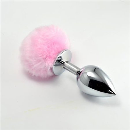 Small Silver Plug+Pompon Pink